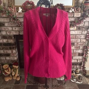 Love Change Women’s Made in Italy Magenta Knit Button Up V-neck Cardigan Sweater